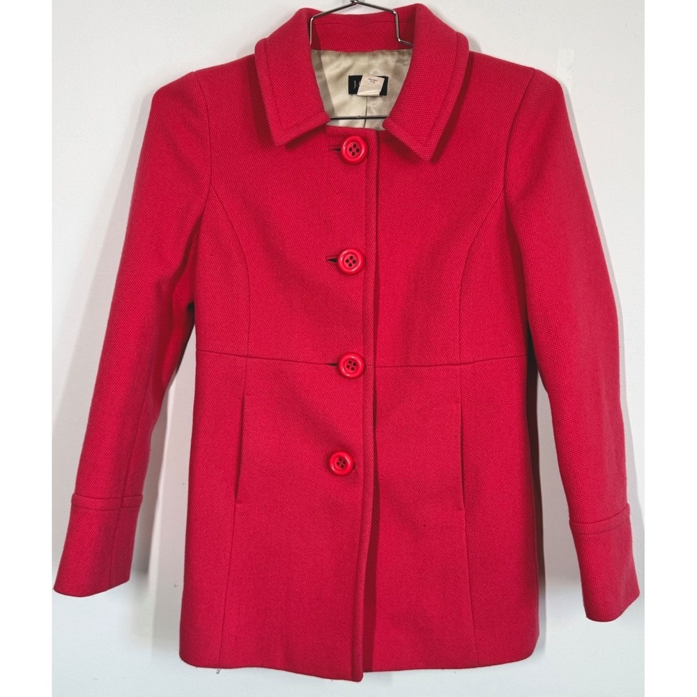 J. Crew Women's Hot‎ Pink Wool Coat With Large Buttons Pleated Back Size 4 READ